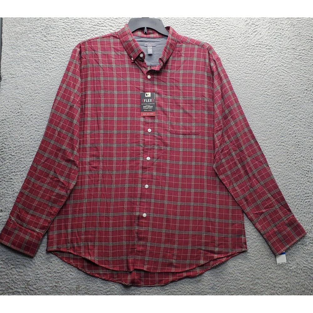 Van Heusen Flex Dress Shirt Mens XL Multi Plaid Classic Fit Comfort Button Down